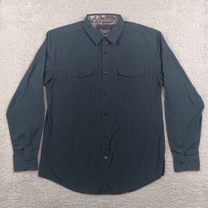 Tranquility Mayhem Button Down Shirt Mens L Teal Microstripe Western Long Sleeve